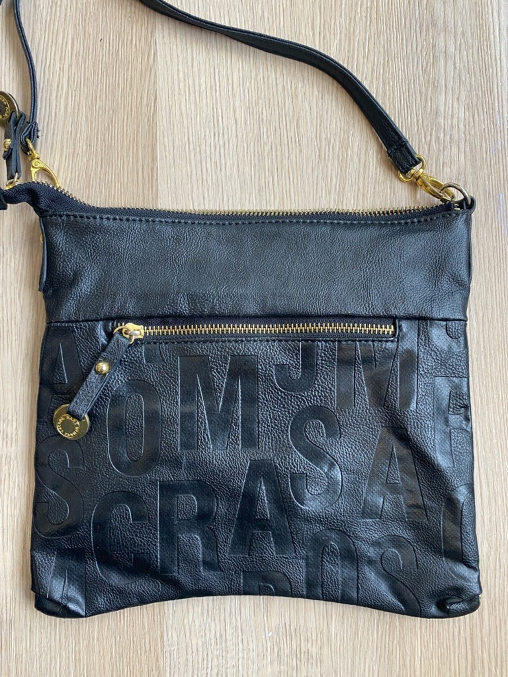 Marc by Marc Jacobs Black Leather Crossbody Bag Logo Embossed Shoulder Purse - Picture 5 of 8